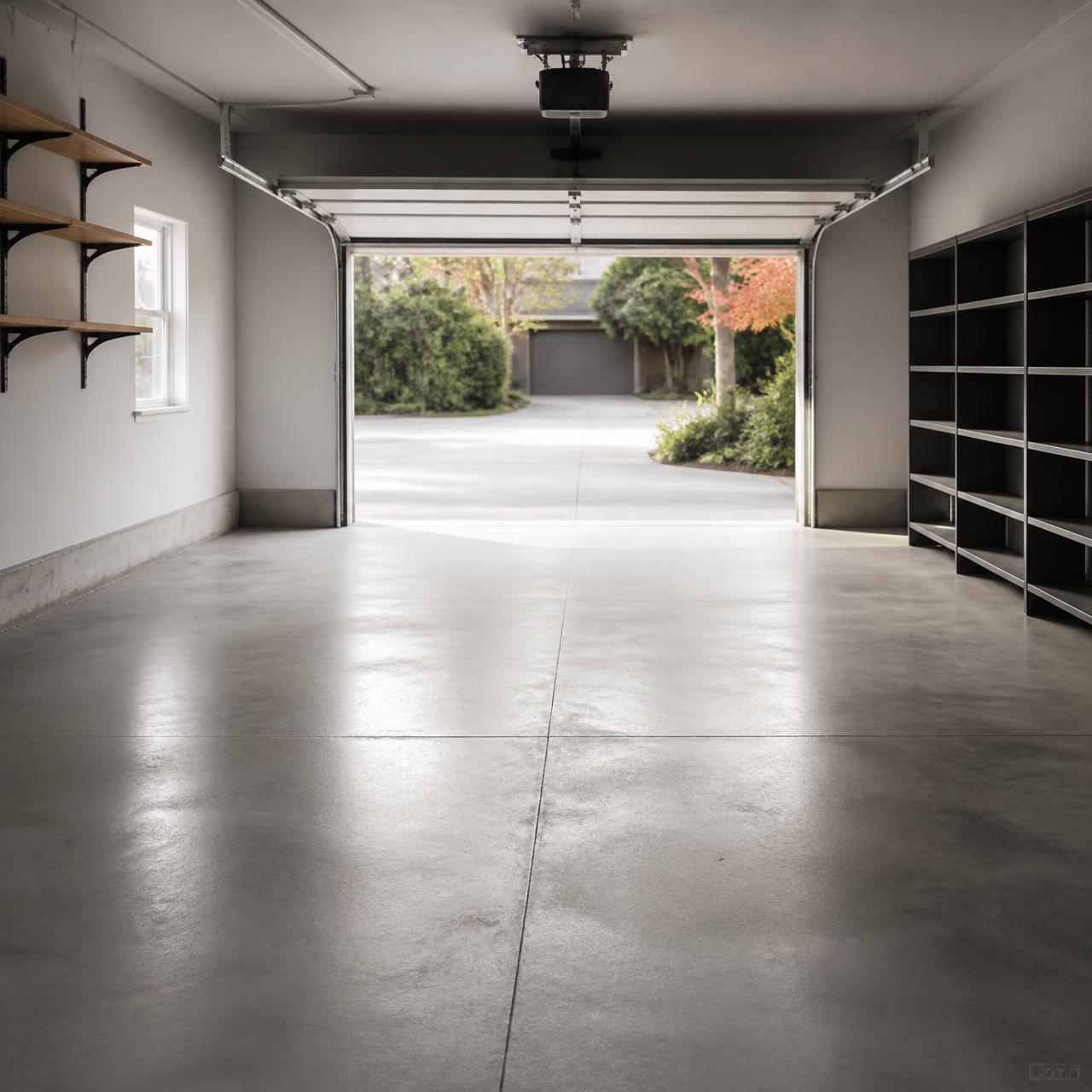 A cleared, swept residential garage after a junk removal cleanout